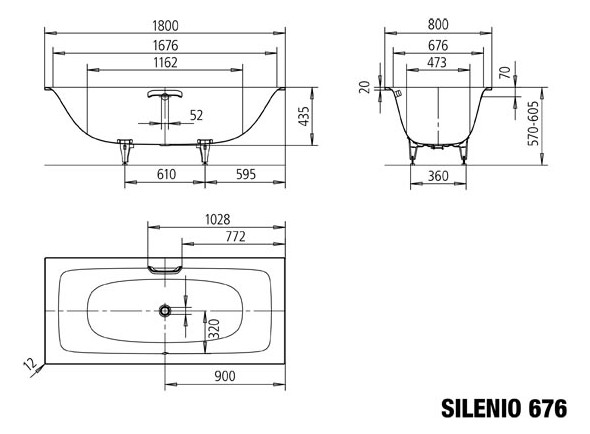 Kaldewei Badewanne SILENIO 676 180x80cm, alpinweiß matt