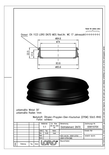 LORO Dichtelement DN 70, aus Elastomer