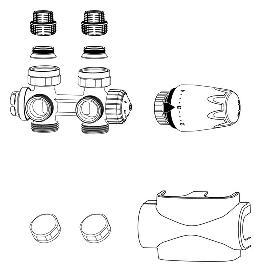 Heimeier Thermostatventil Multilux 4-Set Zweirohr, Verkleidung/Thermostat-Kopf DX weiss