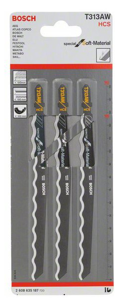 Bild Stichsägeblatt T313 AW Bosch VE à 3 Stüc k Special for Soft Material-1