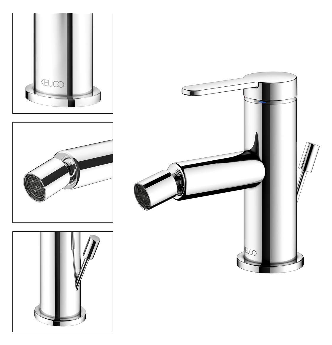 KEUCO Bidet-Einhebelmischer IXMO Flat Ausladung 110mm, mit Ablaufgarnitur, verchromt