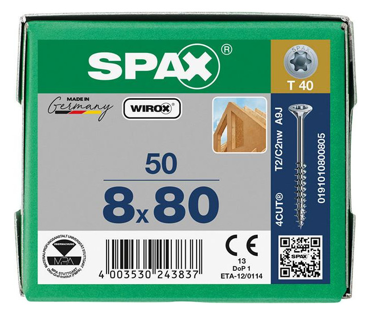 Bild Holzbauschraube Senkkopf 8x80mm,Teilgw,Innensechsrund T40,WIROX - SPAX-2