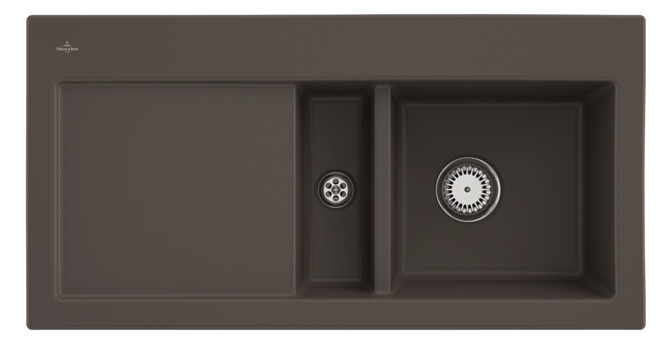 V&B Spüle Subway 60 rechts, mit Ablaufgarnitur, Handbetätigung, timber CeramicPlus