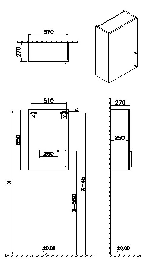 VitrA Bad Oberschrank Root Flat 57x27x85cm, 1 Tür, Türanschlag links, Korpus Sahara-Beige Hochglanz