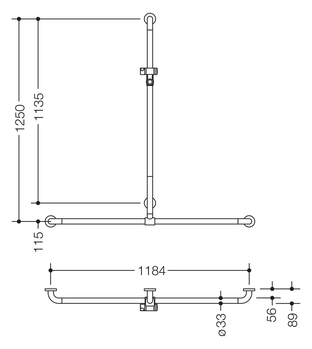 HEWI Duschhandlauf 801 1184 x 1250 mm, lichtgrau, mit verschiebbarer Brausehalterstange