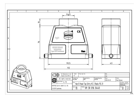 HART Tüllengehäuse Pg21      09300160440 