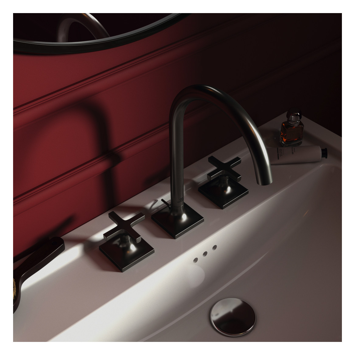 Ideal-Standard 3-Loch-Waschtisch-Armatur Joy Neo Kreuzgriffe, Ausladung 168mm, mit Metall-Ablaufgarnitur, magnetic grey