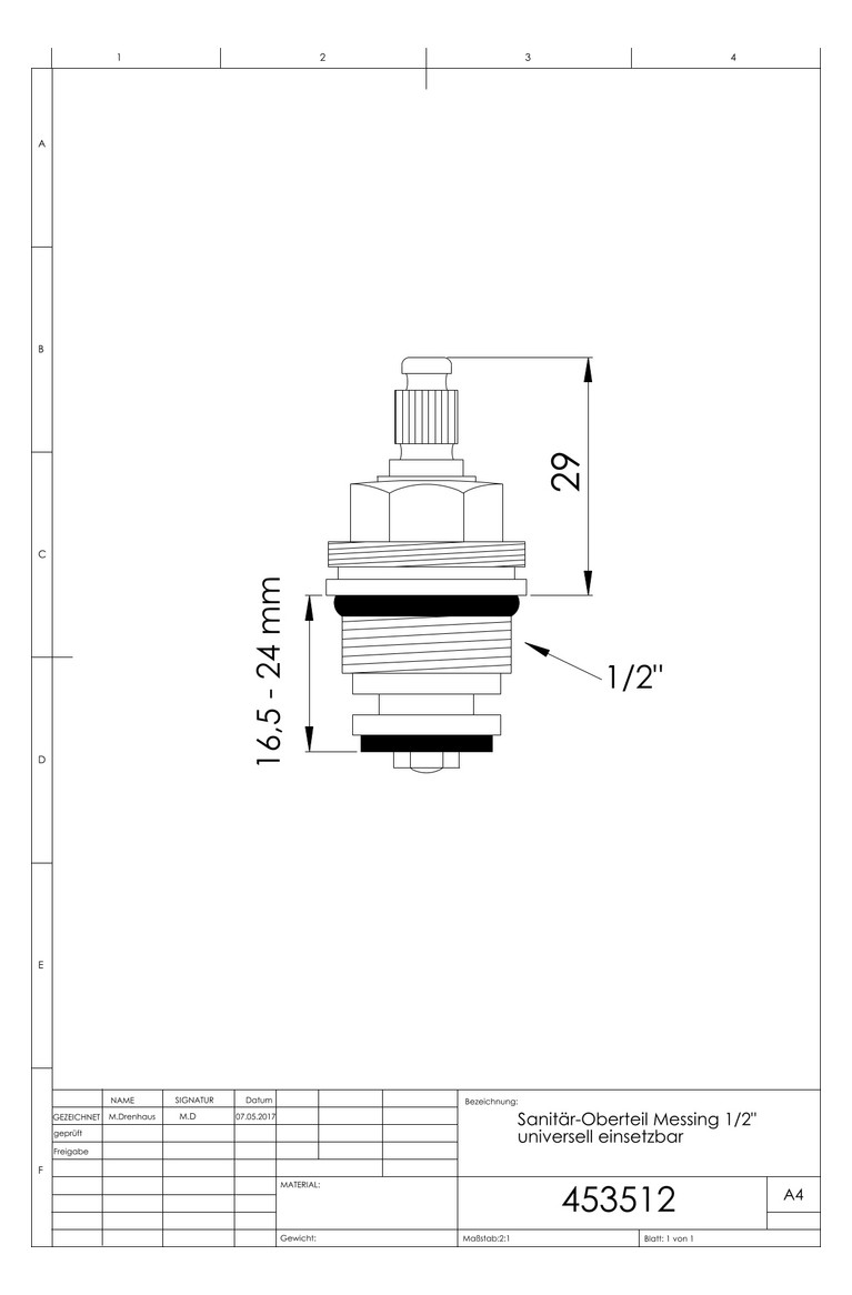 ASW Sanitär-Oberteil 1/2", Messing, universell einsetzbar