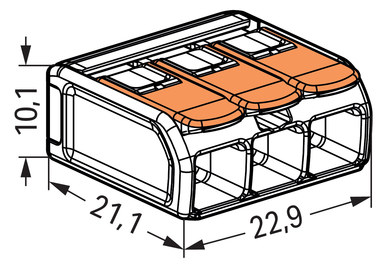 Steckklemme 3f 450V 41A Serie 221 0,5-6qmm m.BetätiHebel f.Massivleiter