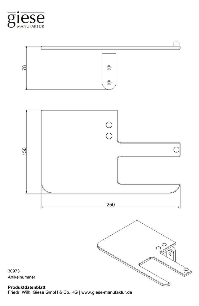Giese Papierhalter Version rechts, mit Ablagefläche, Holzoptik, schwarzer Kern, 250x150x78mm, schwarz matt