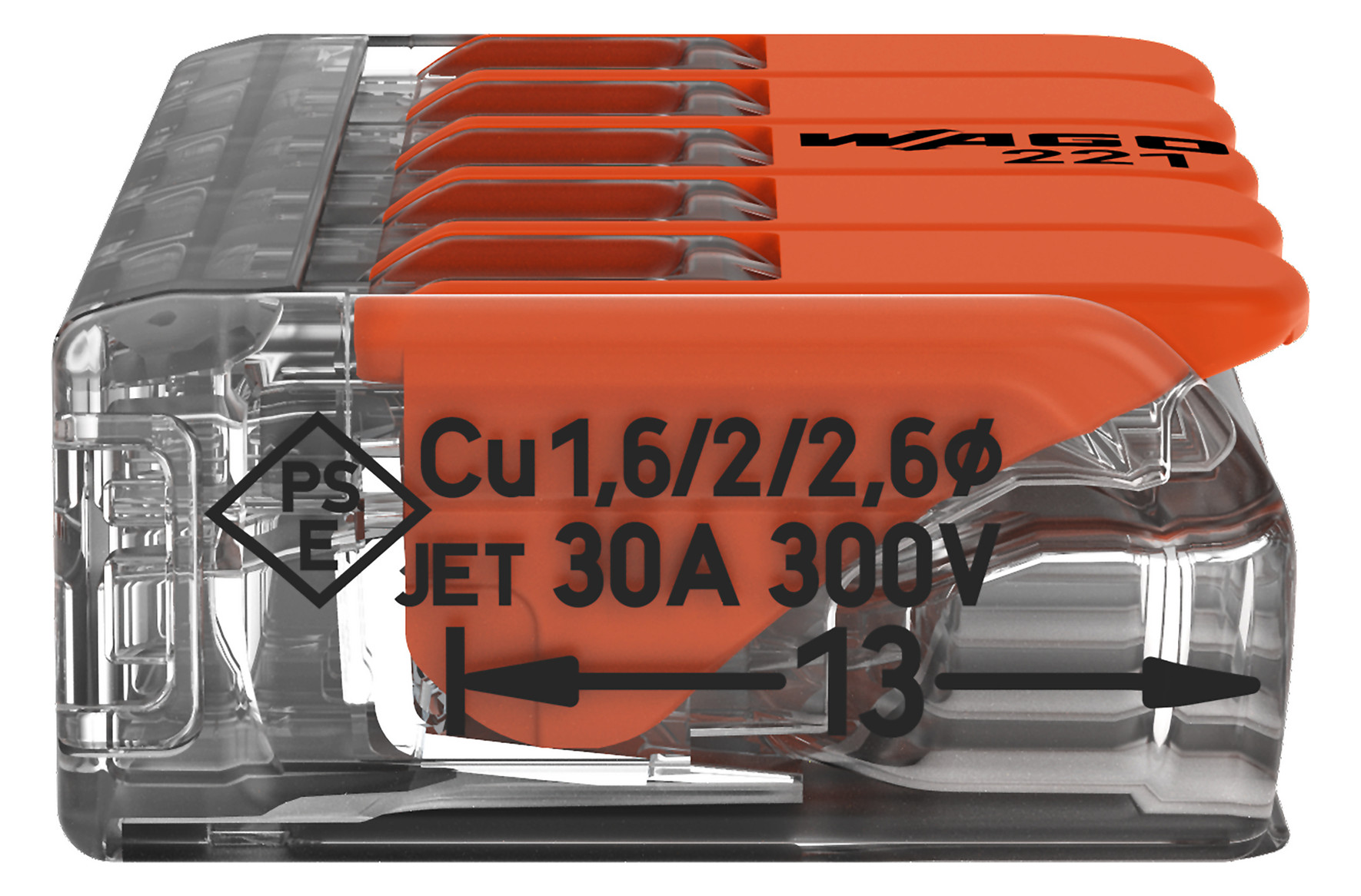 Steckklemme 5f 450V 41A Serie 221 0,5-6qmm farblos m.BetätiHebel
