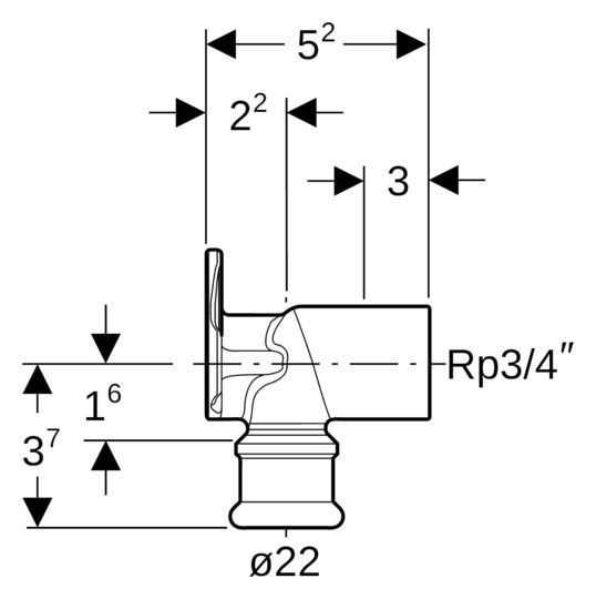 Geberit Anschlusswinkel Mapress Ø 22 mm x Rp 3/4, Kupfer, 90°, Rotguss