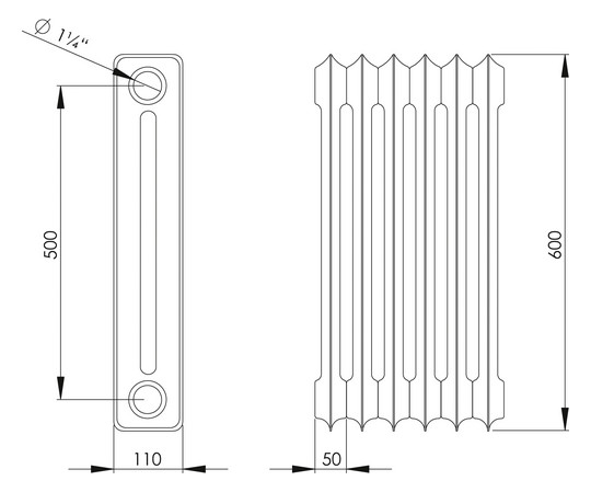 HG-TEC DIN-Stahlradiator grundiert 18 Glieder BH 600 NA 500 BL 900 BT 110