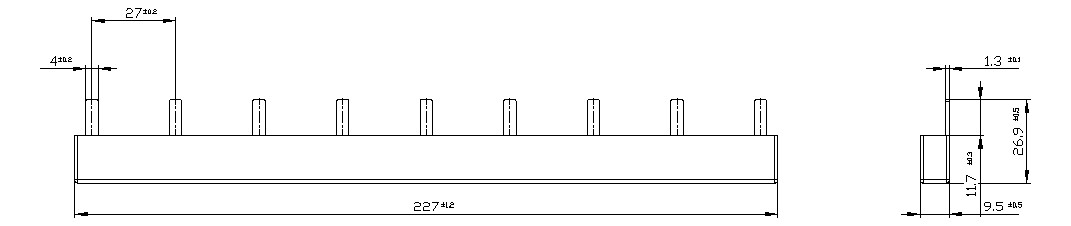 Phasenschiene 2ph 18mm 229mm 10qmm 50A Stift Isoliert