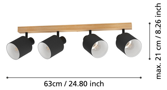 EGLO Balkenspot/4 E27 Holz/Schwarz 99492 