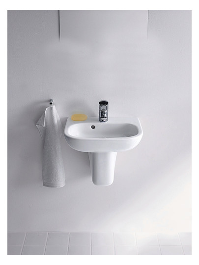 Duravit Handwaschbecken D-Code 45x34cm, mit Hahnloch, Überlauf, Hahnlochbank, weiß