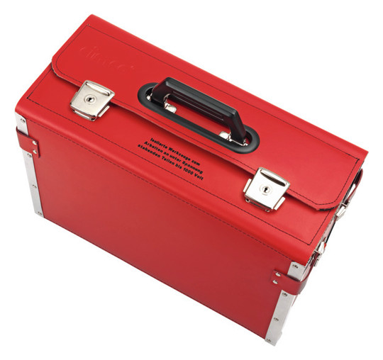 Werkzeugtasche leer Leder/Metall 210x340x460mm Signalrot
