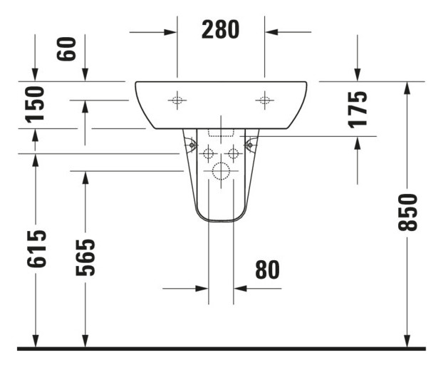 Duravit Waschtisch D-Code 55 x 43 cm, mit Hahnloch, Überlauf, Hahnlochbank, weiß