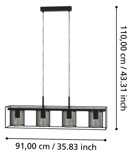 EGLO Hängeleuchte/4 E27 Schwarz    43773 