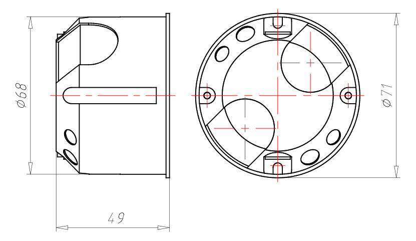Hohlwanddose luftd Ø68x48mm Kst rnd IP3X Gehäusedurchführung durch Dichtmembran