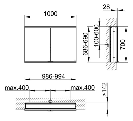 KEUCO Spiegelschrank Royal Modular 2.0 100 x 70 x 16 cm, 2 Steckdosen, UP, 2-türig