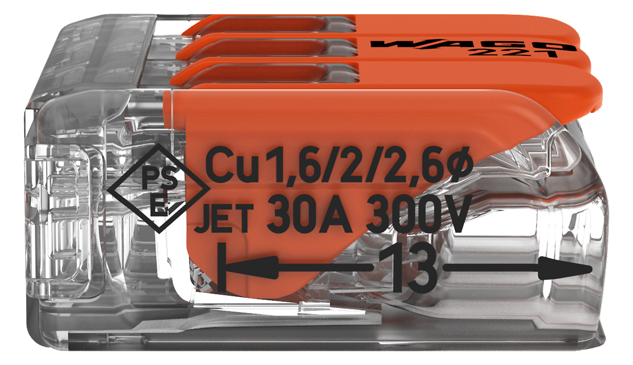 Steckklemme 3f 450V 41A Serie 221 0,5-6qmm m.BetätiHebel f.Massivleiter