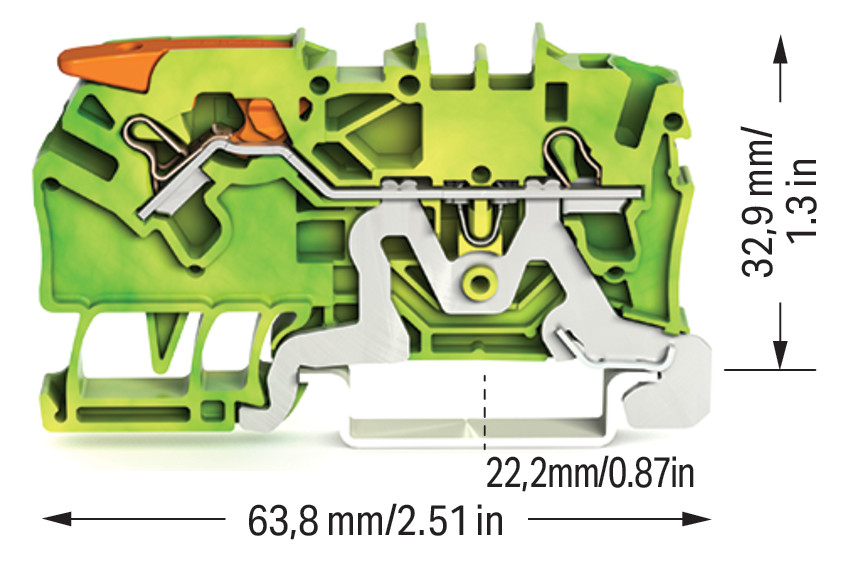 Schutzleiter-Reihenklemme 0,25-4qmm gn/ge 1Etage Hutschiene TH35