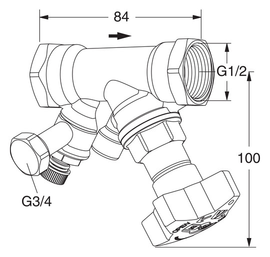 TA Absperrventil STS DN 15, kvs 3,5, Innengewinde, mit Entleeradapter