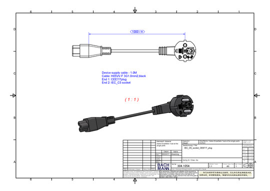 Bachmann H05VV-F 3G0,75mm² sw L 304.1054 