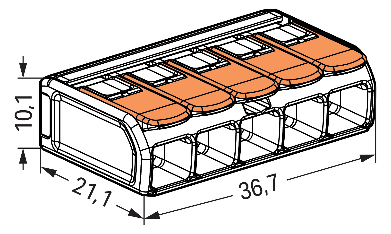 Steckklemme 5f 450V 41A Serie 221 0,5-6qmm farblos m.BetätiHebel