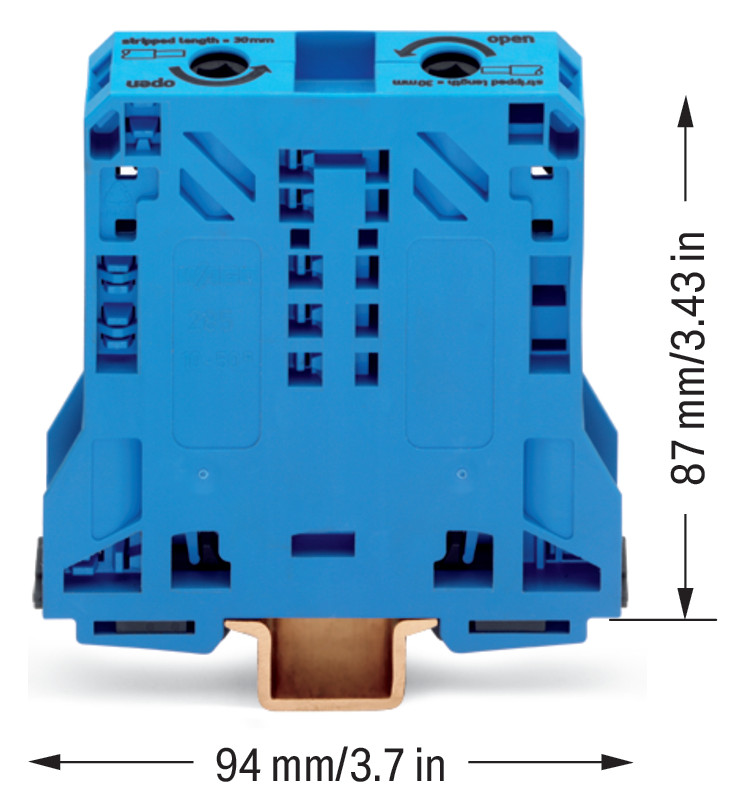 Reihenklemme 10-70qmm Serie 285 1Etage 2kl bl 150A Hutschiene TH35