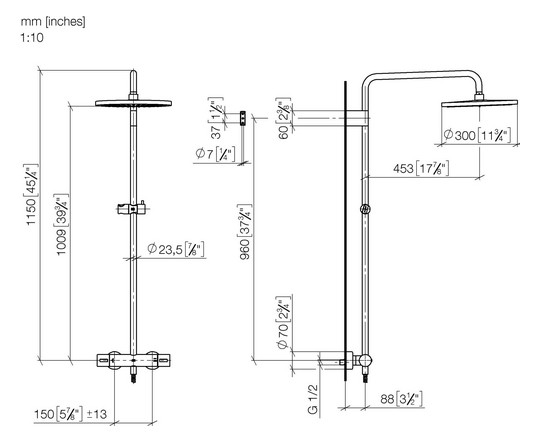 Dornbracht Duschgarnitur Showerpipe mit Brause-Thermostat, Ausladung Standbrause 453mm, Bronze gebürstet