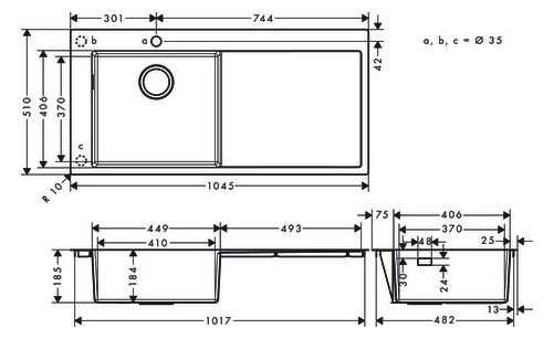 hansgrohe Einbauspüle 450 S716-F450 1025x490mm, 1 Hauptbecken links, Abtropffläche rechts, Edelstahl