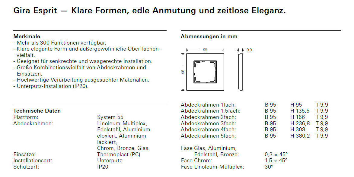 Rahmen 2f sw Esprit Glas Unterputzmontage