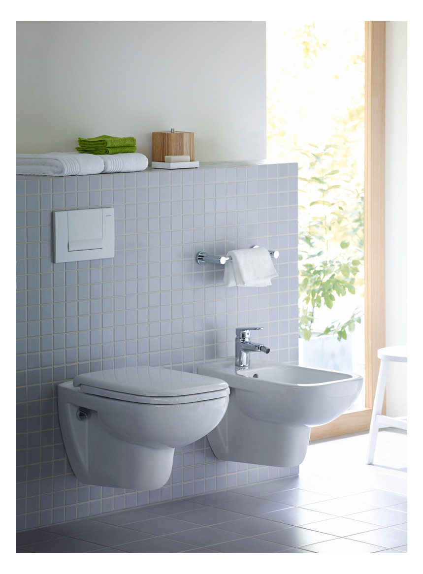Duravit Wand-Tiefspül-WC Set D-Code mit WC-Sitz, Rimless, Durafix, weiß