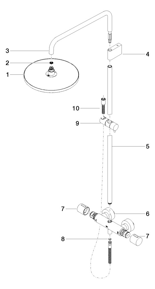 Dornbracht Duschgarnitur Showerpipe mit Brause-Thermostat, Ausladung Standbrause 453mm, Bronze gebürstet