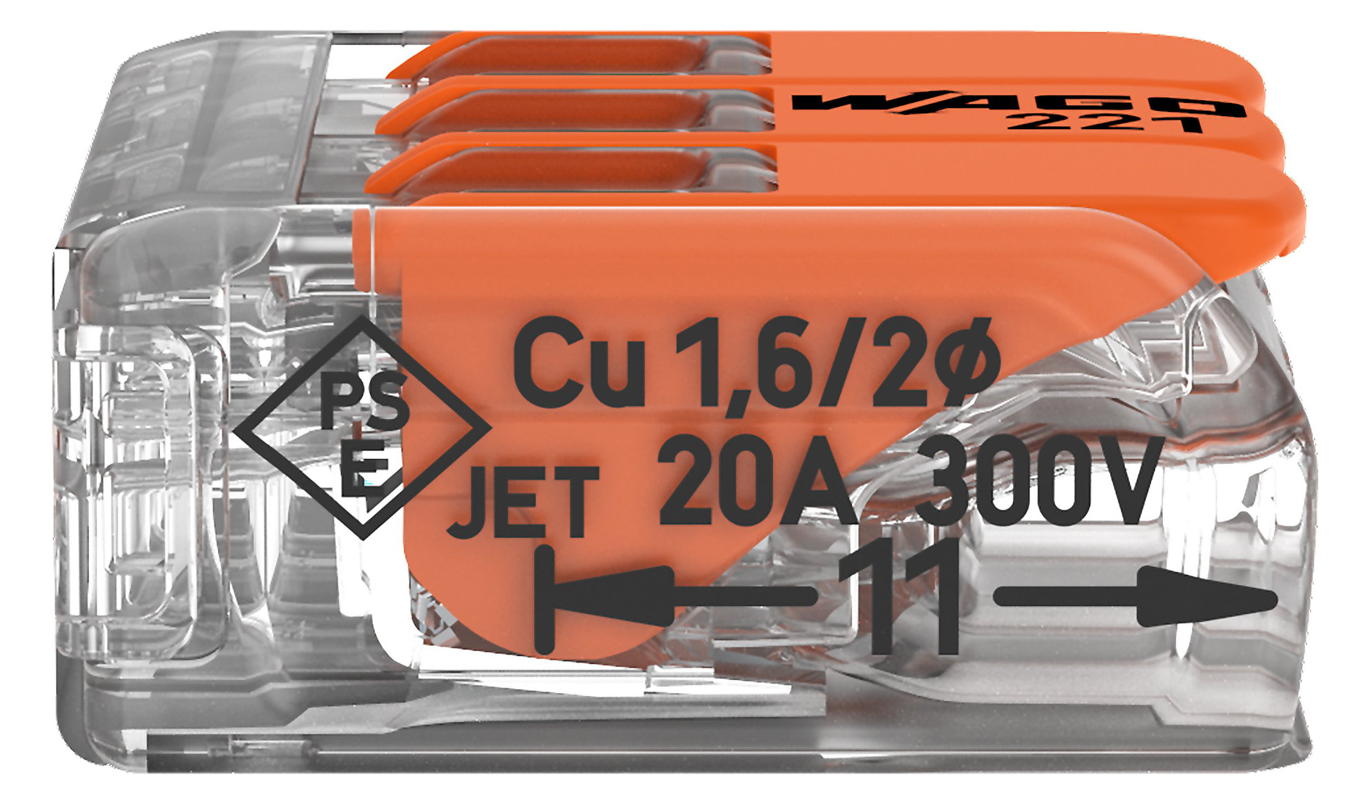 Steckklemme 3f 450V 32A Serie 221 0,2-4qmm m.BetätiHebel f.Massivleiter