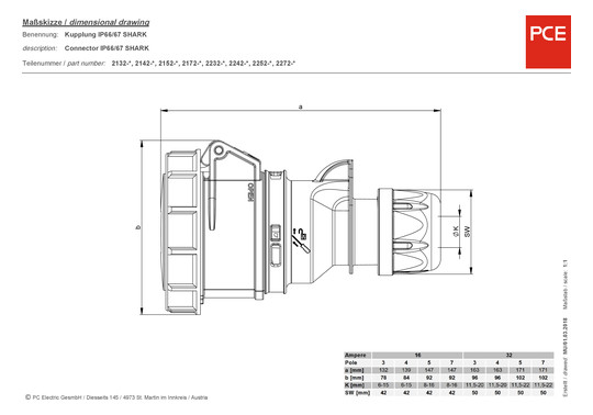 CEE-Kupplung 32A 4p 3h IP67      2242-3v 