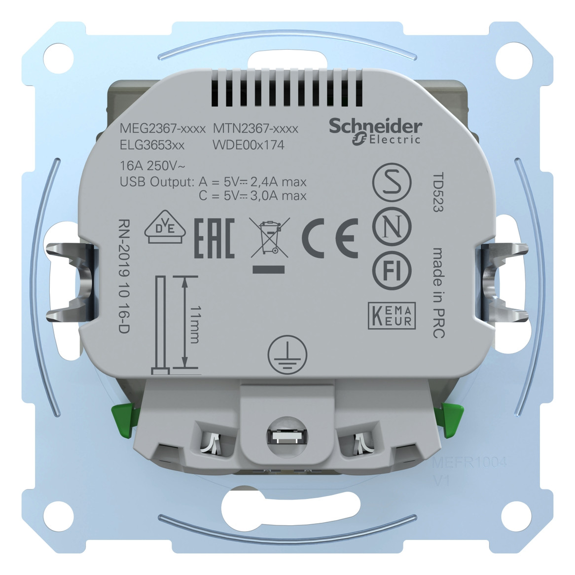 Steckdose 1f polws glz 1USB-A 1USB-C UP m.BS Mit erhöhtem Berührungsschutz IP20