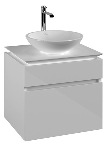 V&B Waschtischunterschrank Legato 60x55x50cm, Waschtisch mittig, Glossy White