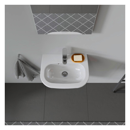 Duravit Handwaschbecken D-Code 45x34cm, mit Hahnloch, Überlauf, Hahnlochbank, weiß