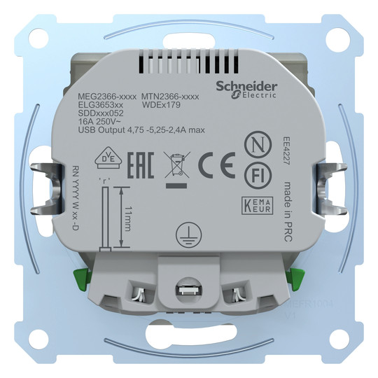 Steckdose 1f polws glz 2USB-A UP m.BS USB IP20 Mit erhöhtem Berührungsschutz