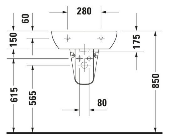 Duravit Waschtisch D-Code 55 x 43 cm, mit Hahnloch, Überlauf, Hahnlochbank, weiß