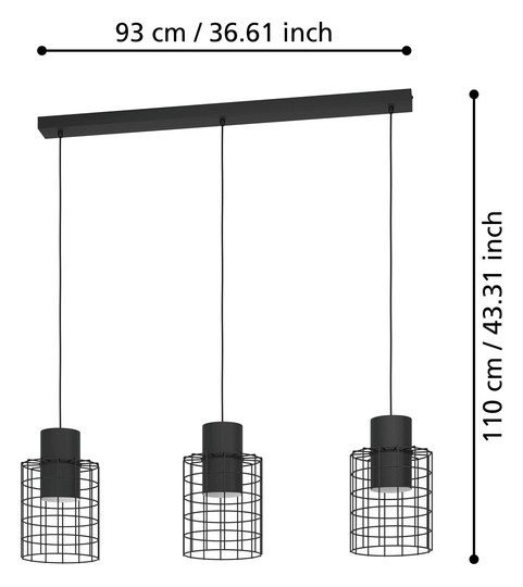 EGLO Hängeleuchte/3 E27 Schwarz    43626 