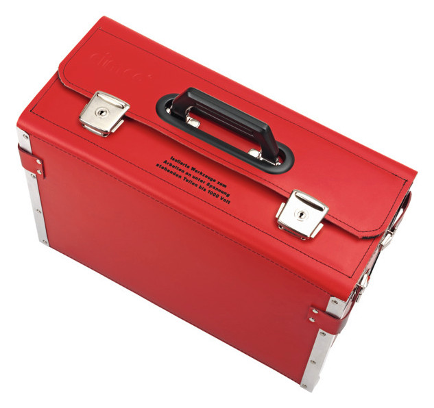Werkzeugtasche leer Leder/Metall 210x340x460mm Signalrot