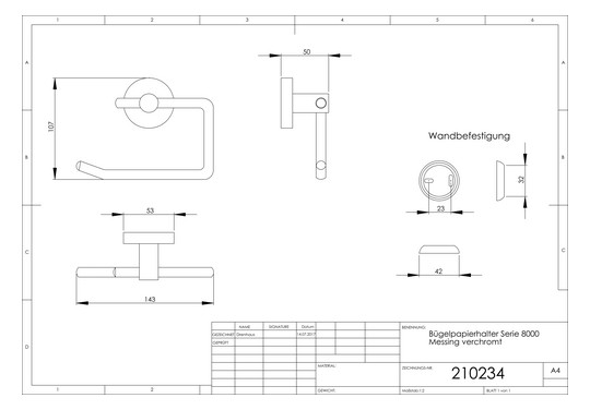 ASW Bügelpapierhalter Serie 8000 Messing verchromt