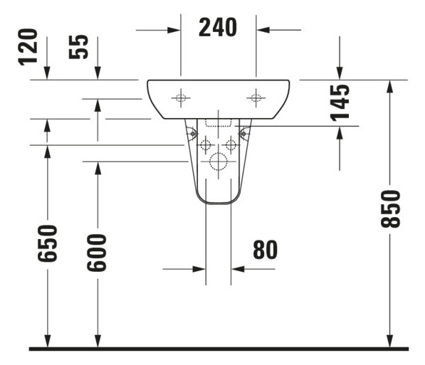 Duravit Handwaschbecken D-Code 45x34cm, mit Hahnloch, Überlauf, Hahnlochbank, weiß