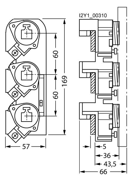 D-Sicherungssockel DIII 3 63A 690V 3p Porzellan Sammelschienensystem