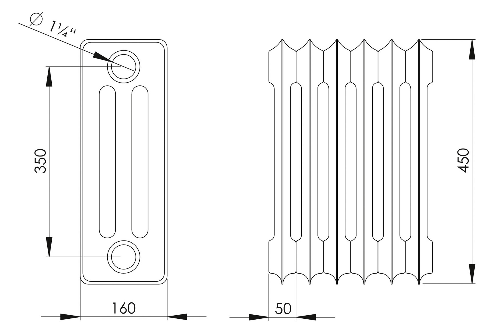 HG-TEC DIN-Stahlradiator grundiert 18 Glieder BH 450 NA 350 BL 900 BT 160