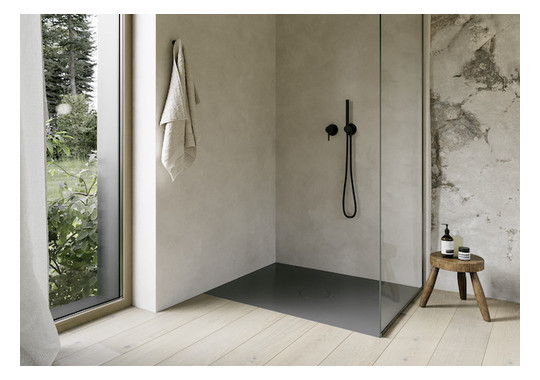 Bette Duschfliese PLUS BetteAir 1000 x 900 mm, raven, Rechteck, glasierter Titan-Stahl, mit Minimum-Täger